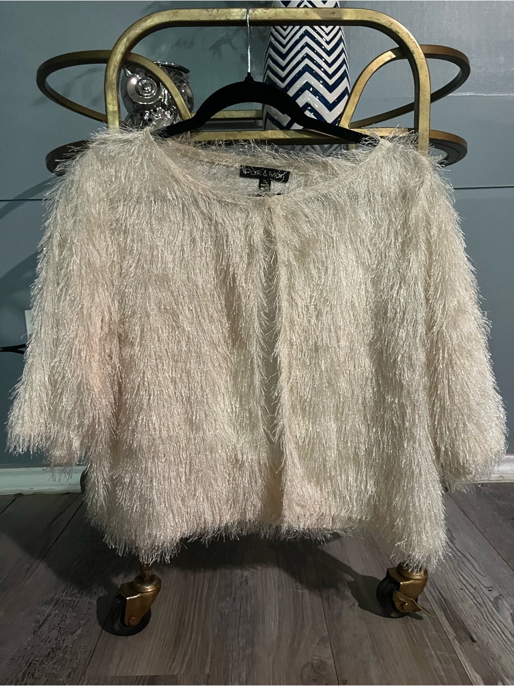Sparkle & Glow Cream Shaggy Cardigan Sweater by